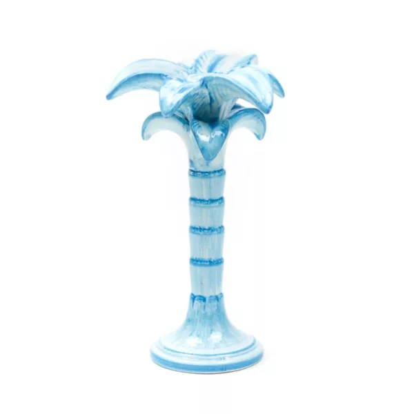 palm tree candle holder light blue